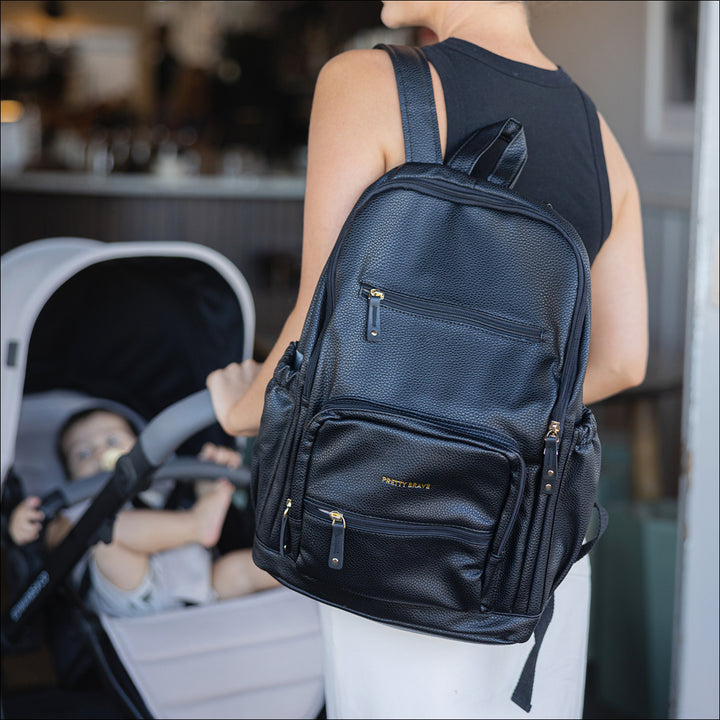 Pretty Brave Chloe Backpack Luxury Baby Bag Black Pebble PRETTY BRAVE NZ